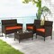 Costway 4 PCS Patio Furniture Set with Washable Cushions and Tempered Glass Coffee Table Beige/Black/Navy/Grey/Turquoise/Red/Blue/Orange